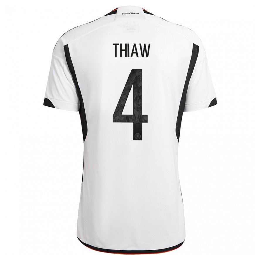 Kandiny Niño Camiseta Alemania Malick Thiaw #4 Blanco Negro 1ª Equipación 22-24 La Camisa Chile