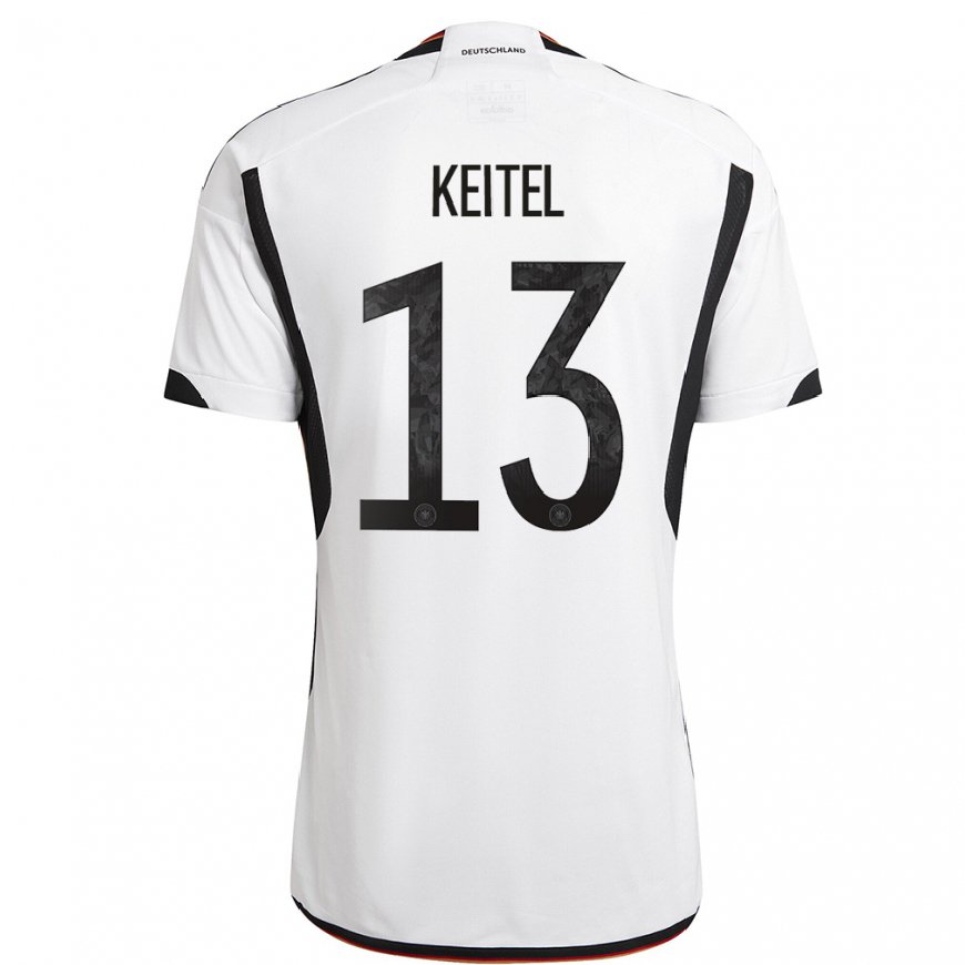 Kandiny Niño Camiseta Alemania Yannik Keitel #13 Blanco Negro 1ª Equipación 22-24 La Camisa Chile