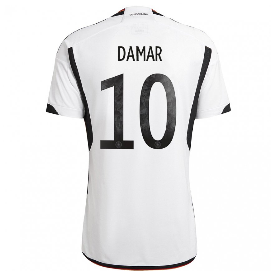 Kandiny Niño Camiseta Alemania Muhammed Damar #10 Blanco Negro 1ª Equipación 22-24 La Camisa Chile