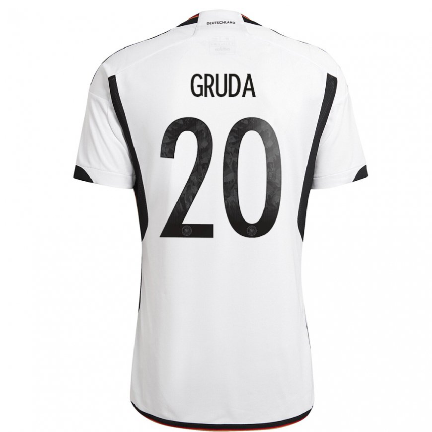 Kandiny Niño Camiseta Alemania Brajan Gruda #20 Blanco Negro 1ª Equipación 22-24 La Camisa Chile