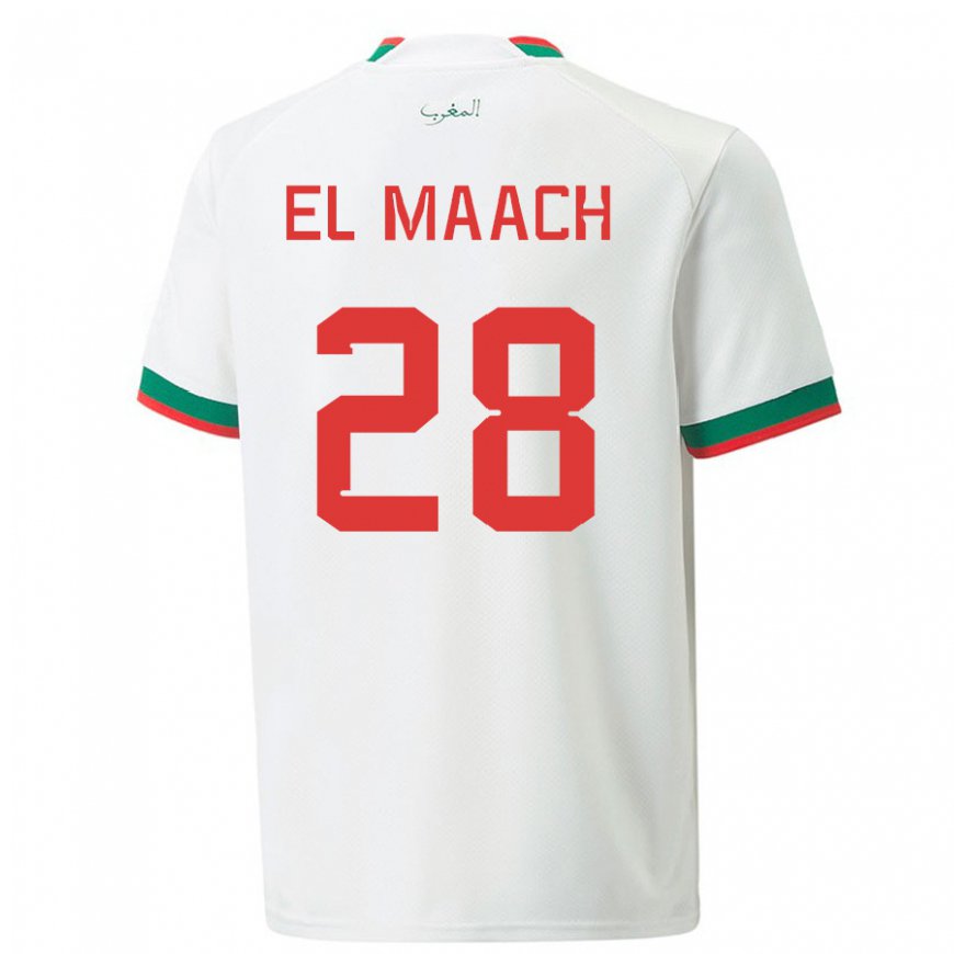 Kandiny Niño Camiseta Marruecos Fouad El Maach #28 Blanco 2ª Equipación 22-24 La Camisa Chile