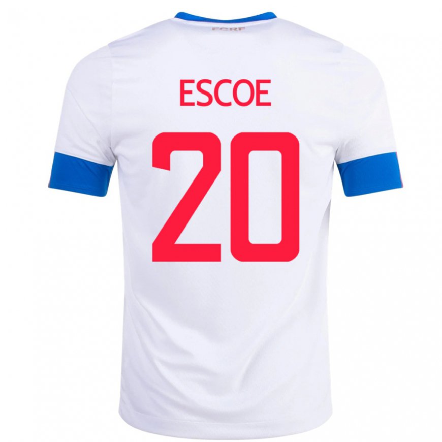 Kandiny Niño Camiseta Costa Rica Enyel Escoe #20 Blanco 2ª Equipación 22-24 La Camisa Chile
