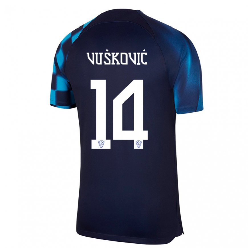 Kandiny Niño Camiseta Croacia Mario Vuskovic #14 Azul Oscuro 2ª Equipación 22-24 La Camisa Chile