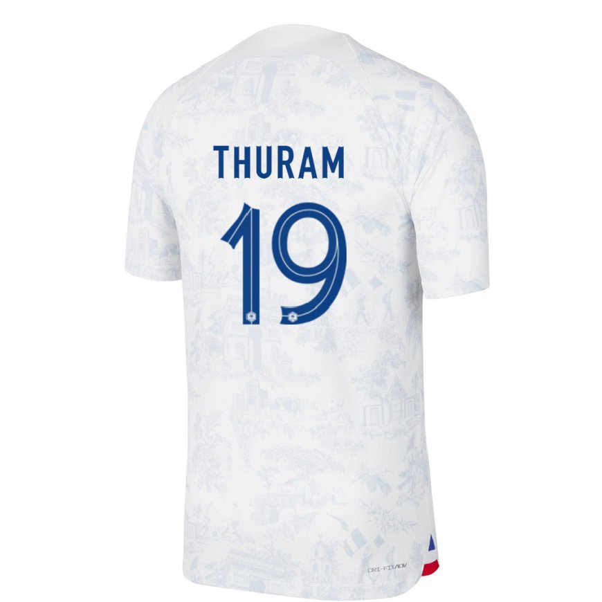 Kandiny Niño Camiseta Francia Khephren Thuram #19 Blanco Azul 2ª Equipación 22-24 La Camisa Chile