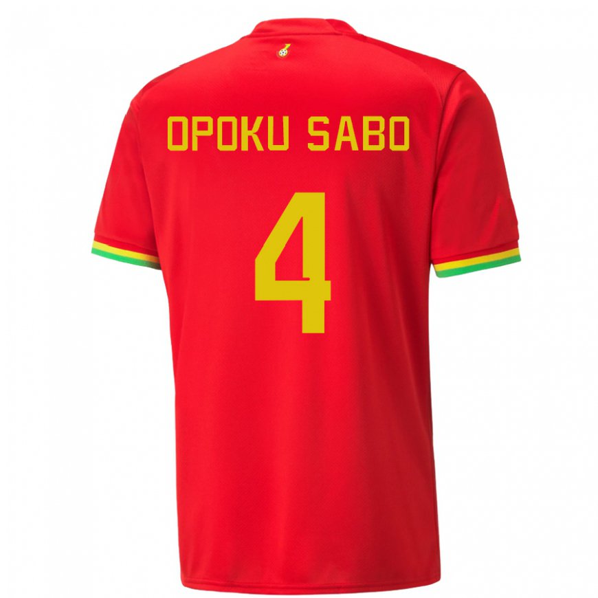 Kandiny Niño Camiseta Ghana Alex Opoku Sabo #4 Rojo 2ª Equipación 22-24 La Camisa Chile