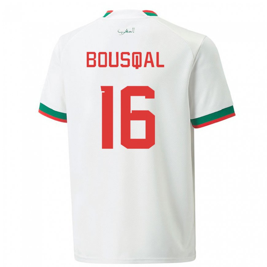 Kandiny Niño Camiseta Marruecos Hamza Bousqal #16 Blanco 2ª Equipación 22-24 La Camisa Chile
