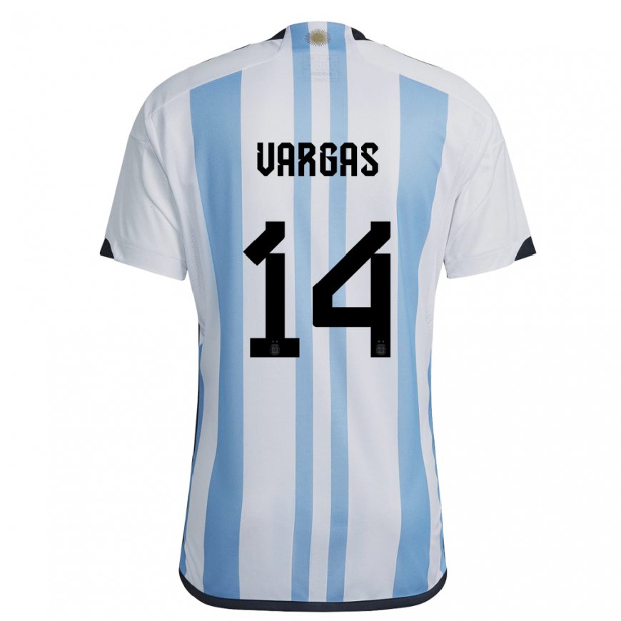 Kandiny Hombre Camiseta Argentina Agustina Vargas #14 Blanco Cielo Azul 1ª Equipación 22-24 La Camisa Chile