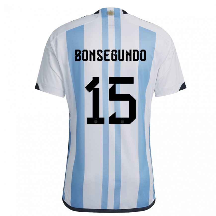 Kandiny Hombre Camiseta Argentina Florencia Bonsegundo #15 Blanco Cielo Azul 1ª Equipación 22-24 La Camisa Chile