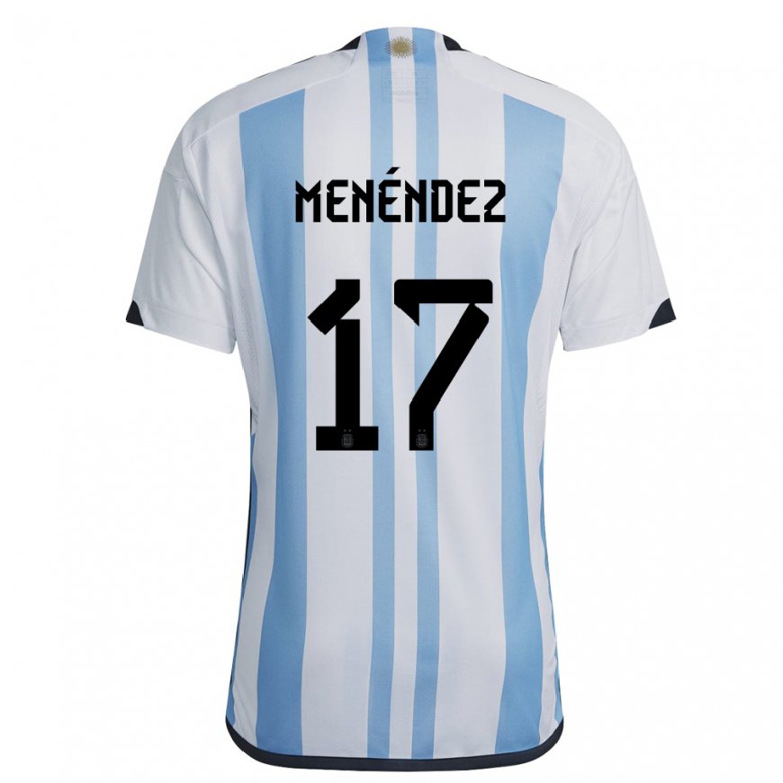 Kandiny Hombre Camiseta Argentina Milagros Menendez #17 Blanco Cielo Azul 1ª Equipación 22-24 La Camisa Chile