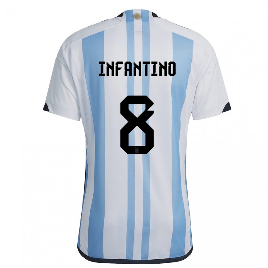 Kandiny Hombre Camiseta Argentina Gino Infantino #8 Blanco Cielo Azul 1ª Equipación 22-24 La Camisa Chile