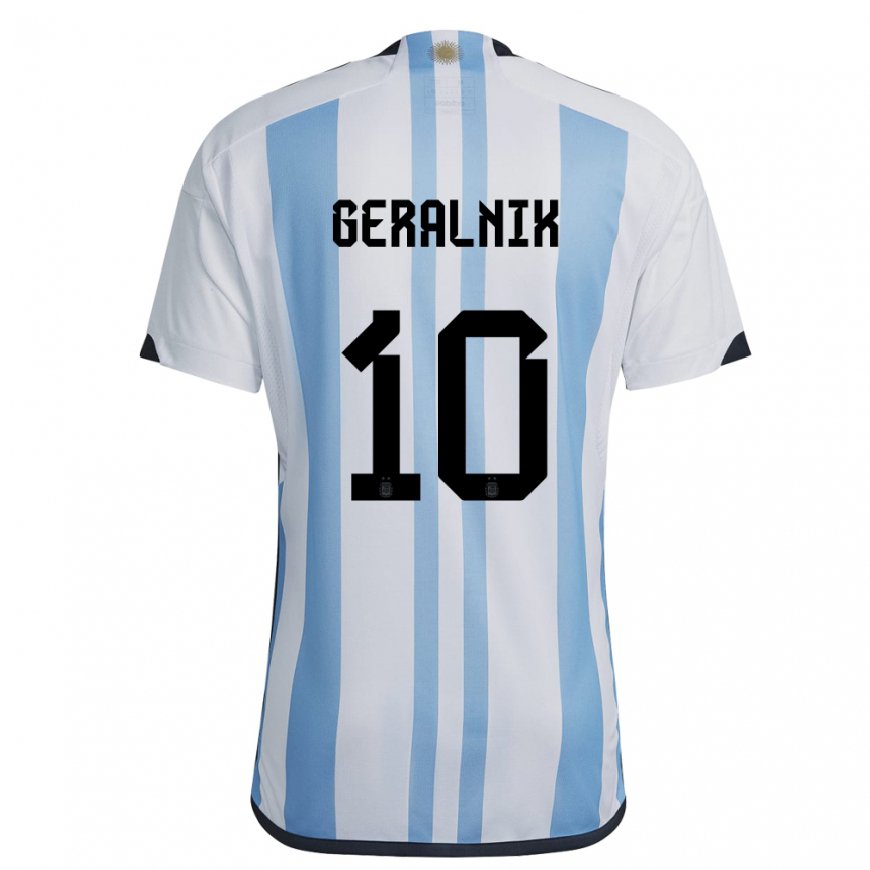 Kandiny Hombre Camiseta Argentina Tiago Geralnik #10 Blanco Cielo Azul 1ª Equipación 22-24 La Camisa Chile