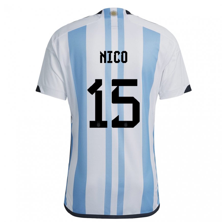 Kandiny Hombre Camiseta Argentina Nico #15 Blanco Cielo Azul 1ª Equipación 22-24 La Camisa Chile