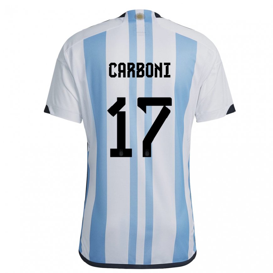 Kandiny Hombre Camiseta Argentina Valentin Carboni #17 Blanco Cielo Azul 1ª Equipación 22-24 La Camisa Chile