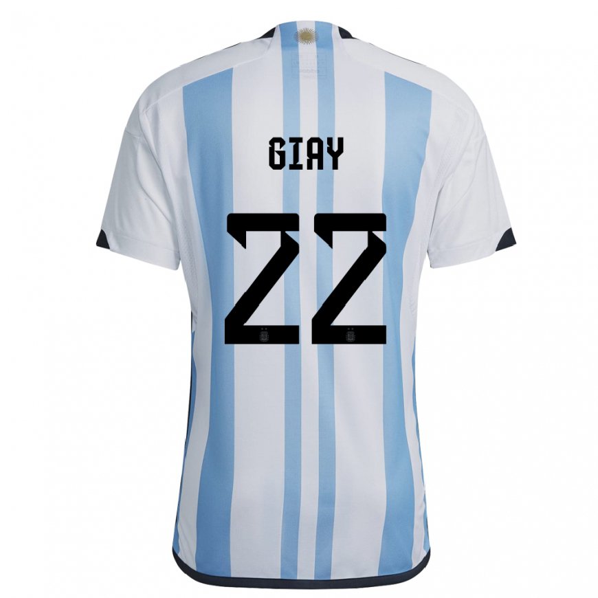 Kandiny Hombre Camiseta Argentina Agustin Giay #22 Blanco Cielo Azul 1ª Equipación 22-24 La Camisa Chile