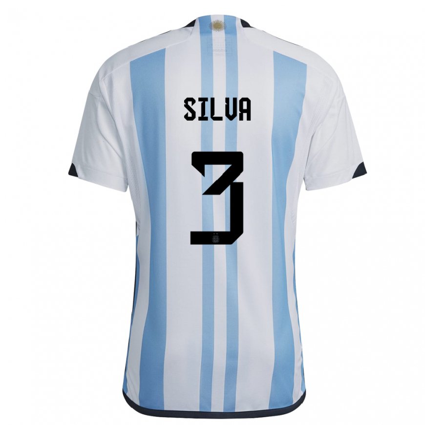 Kandiny Hombre Camiseta Argentina Tomas Silva #3 Blanco Cielo Azul 1ª Equipación 22-24 La Camisa Chile