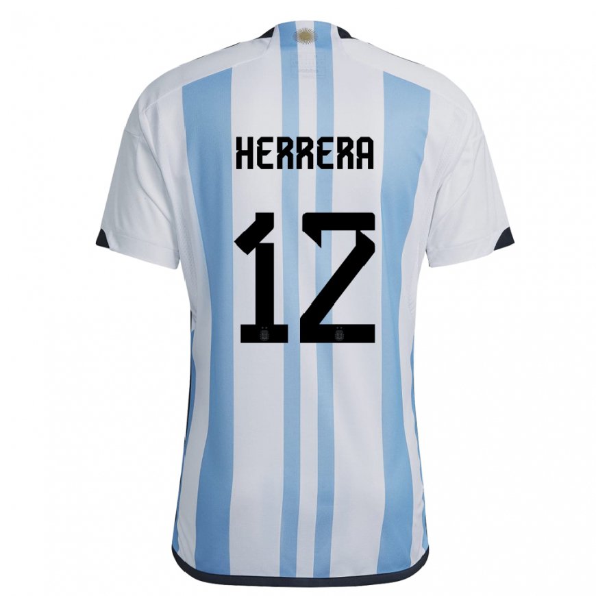 Kandiny Hombre Camiseta Argentina Franco Herrera #12 Blanco Cielo Azul 1ª Equipación 22-24 La Camisa Chile