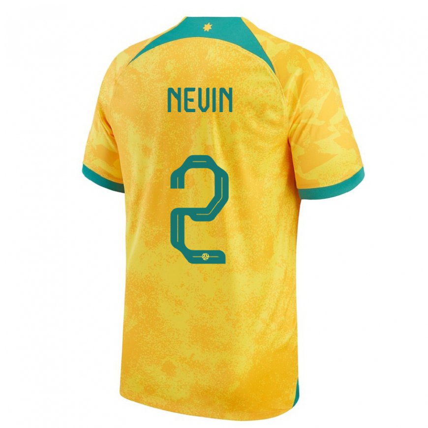 Kandiny Hombre Camiseta Australia Courtney Nevin #2 Dorado 1ª Equipación 22-24 La Camisa Chile
