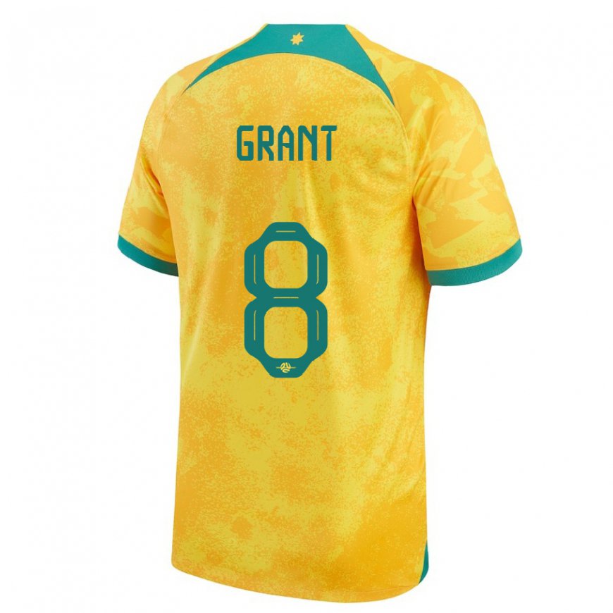 Kandiny Hombre Camiseta Australia Charlotte Grant #8 Dorado 1ª Equipación 22-24 La Camisa Chile