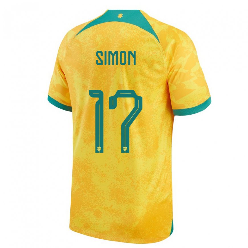 Kandiny Hombre Camiseta Australia Kyah Simon #17 Dorado 1ª Equipación 22-24 La Camisa Chile