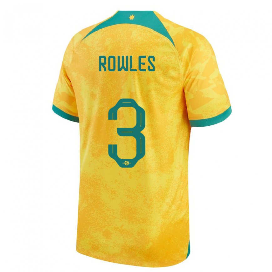 Kandiny Hombre Camiseta Australia Kye Rowles #3 Dorado 1ª Equipación 22-24 La Camisa Chile
