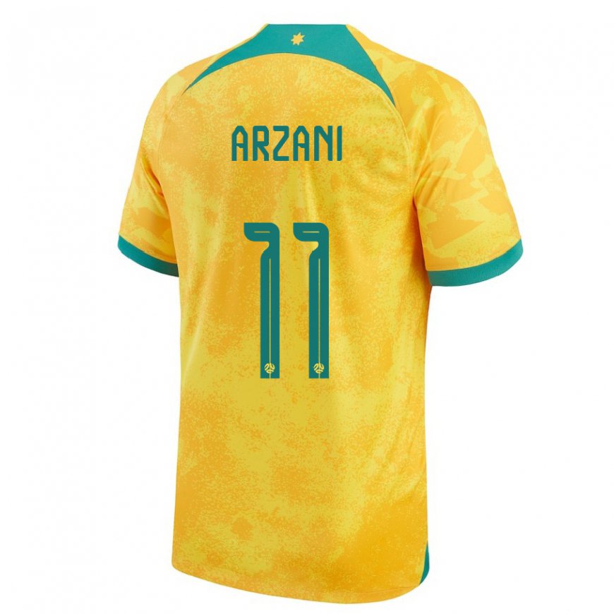 Kandiny Hombre Camiseta Australia Daniel Arzani #11 Dorado 1ª Equipación 22-24 La Camisa Chile