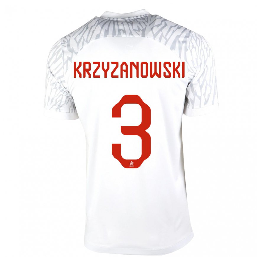Kandiny Hombre Camiseta Polonia Jakub Krzyzanowski #3 Blanco 1ª Equipación 22-24 La Camisa Chile