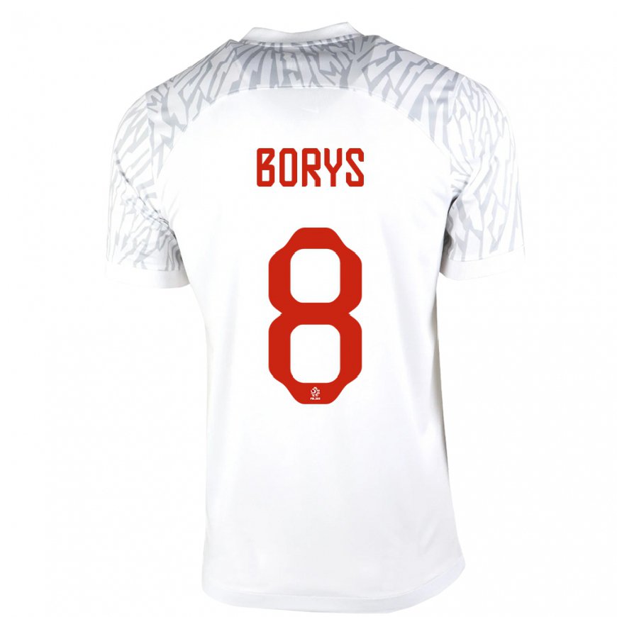 Kandiny Hombre Camiseta Polonia Karol Borys #8 Blanco 1ª Equipación 22-24 La Camisa Chile