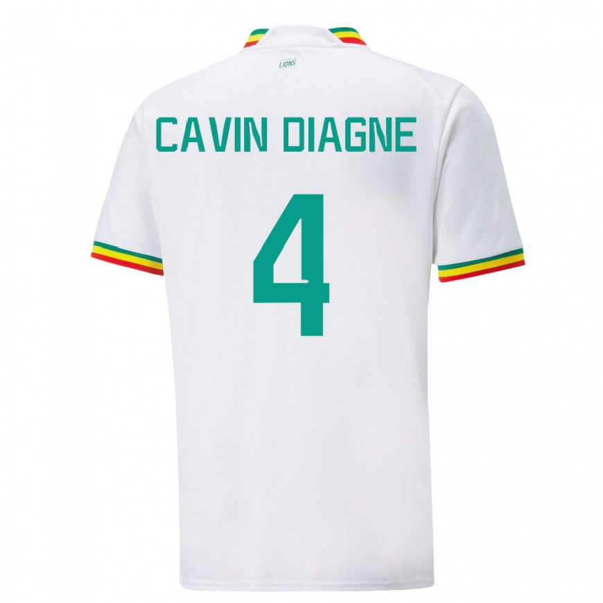 Kandiny Hombre Camiseta Senegal Cavin Diagne #4 Blanco 1ª Equipación 22-24 La Camisa Chile