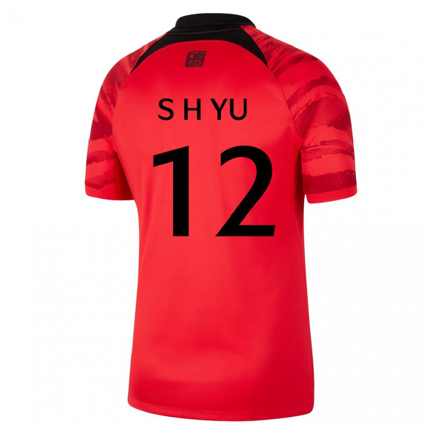 Kandiny Hombre Camiseta Corea Del Sur Yu Seung Hyun #12 Negro Rojo 1ª Equipación 22-24 La Camisa Chile