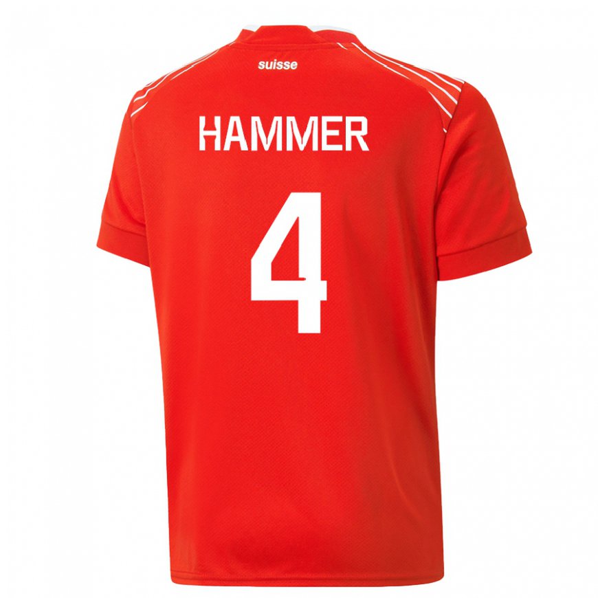 Kandiny Hombre Camiseta Suiza Pascal Hammer #4 Rojo 1ª Equipación 22-24 La Camisa Chile