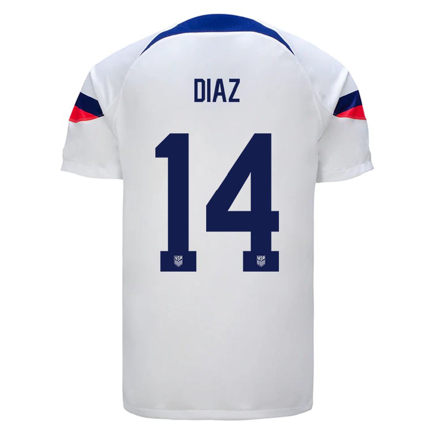 Kandiny Hombre Camiseta Estados Unidos Christian Diaz #14 Blanco 1ª Equipación 22-24 La Camisa Chile