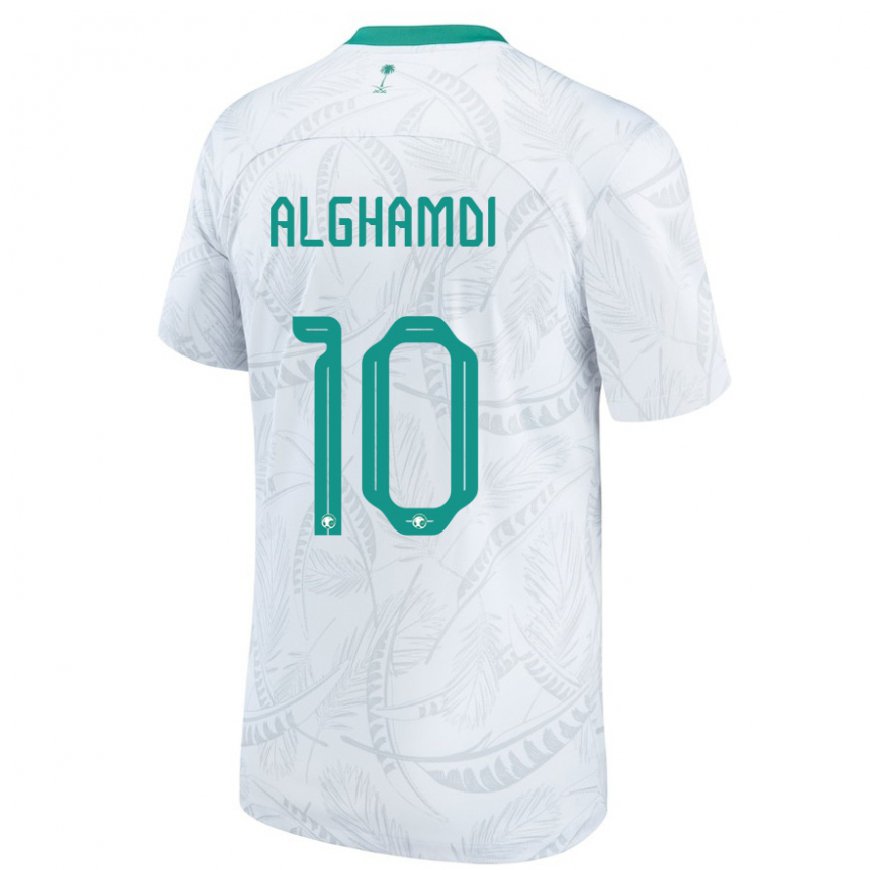 Kandiny Hombre Camiseta Arabia Saudita Ahmad Alghamdi #10 Blanco 1ª Equipación 22-24 La Camisa Chile