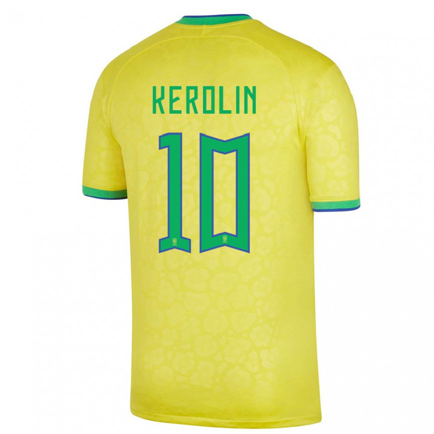 Kandiny Hombre Camiseta Brasil Kerolin Nicoli #10 Amarillo 1ª Equipación 22-24 La Camisa Chile