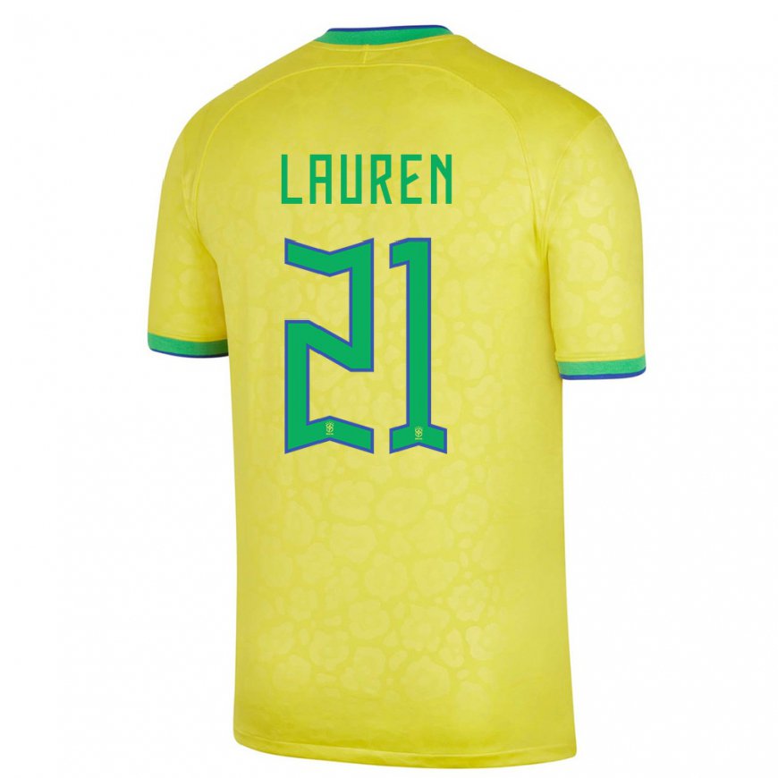 Kandiny Hombre Camiseta Brasil Lauren Costa #21 Amarillo 1ª Equipación 22-24 La Camisa Chile