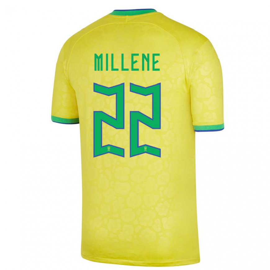 Kandiny Hombre Camiseta Brasil Millene #22 Amarillo 1ª Equipación 22-24 La Camisa Chile
