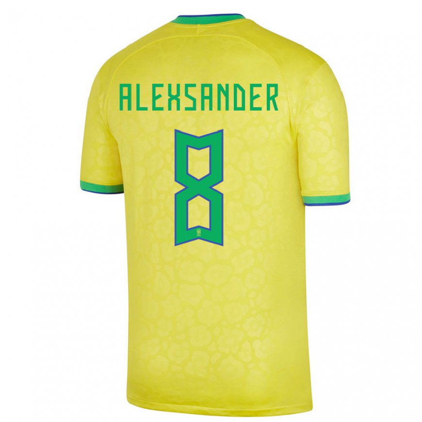 Kandiny Hombre Camiseta Brasil Alexsander #8 Amarillo 1ª Equipación 22-24 La Camisa Chile
