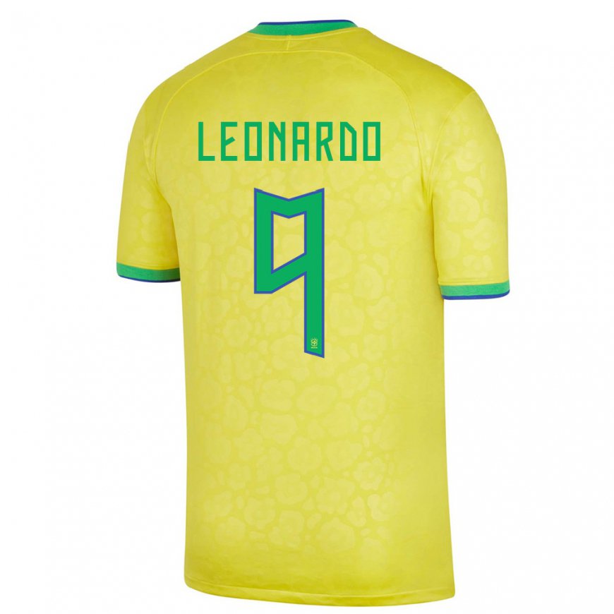 Kandiny Hombre Camiseta Brasil Marcos Leonardo #9 Amarillo 1ª Equipación 22-24 La Camisa Chile