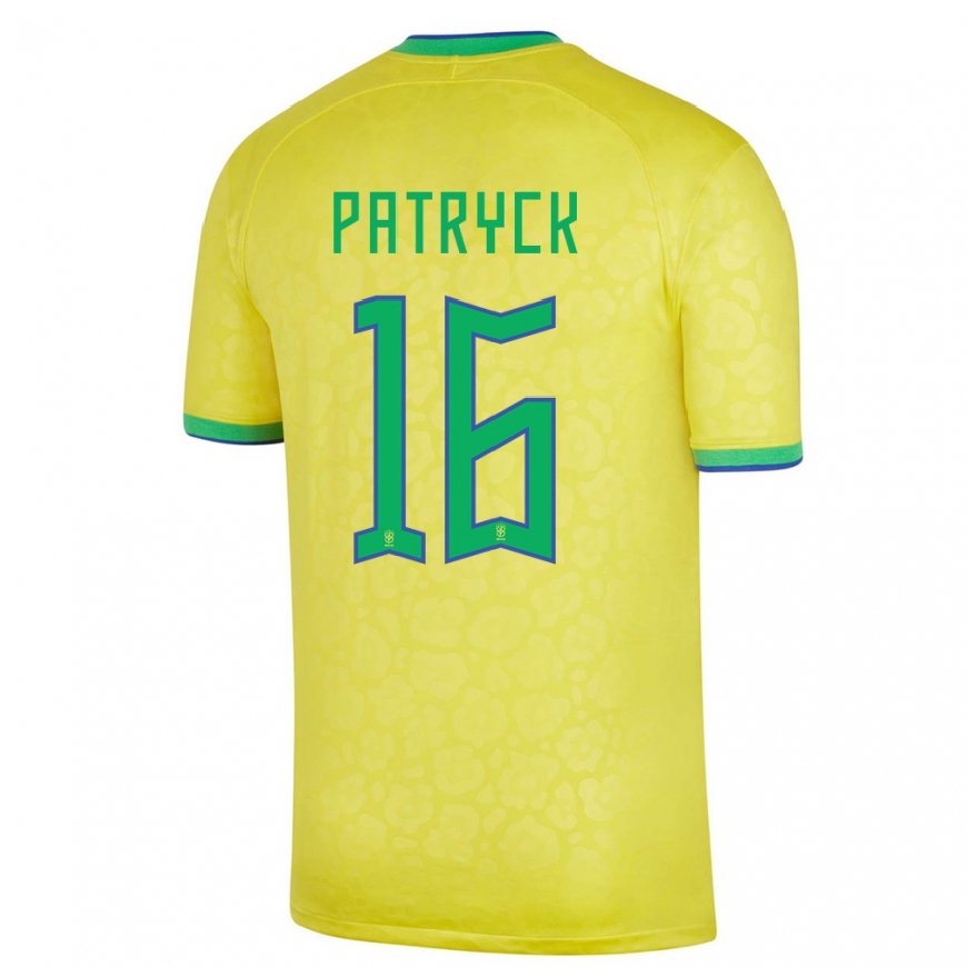 Kandiny Hombre Camiseta Brasil Patryck #16 Amarillo 1ª Equipación 22-24 La Camisa Chile