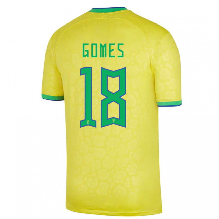 Kandiny Hombre Camiseta Brasil Marlon Gomes #18 Amarillo 1ª Equipación 22-24 La Camisa Chile