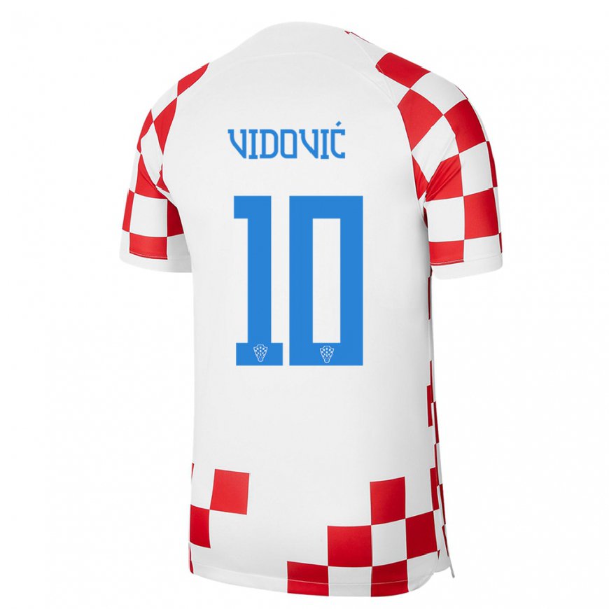 Kandiny Hombre Camiseta Croacia Gabriel Vidovic #10 Rojo Blanco 1ª Equipación 22-24 La Camisa Chile