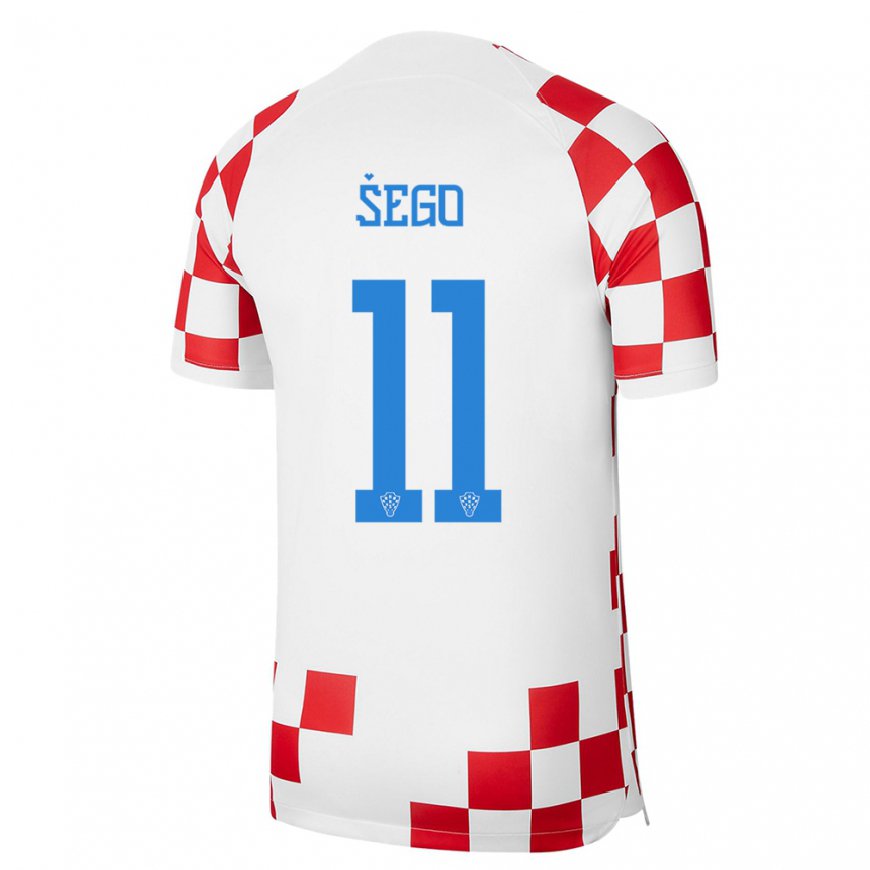 Kandiny Hombre Camiseta Croacia Michele Sego #11 Rojo Blanco 1ª Equipación 22-24 La Camisa Chile