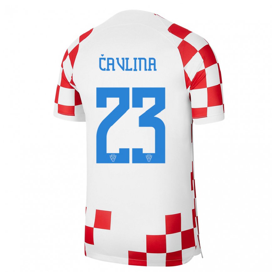 Kandiny Hombre Camiseta Croacia Nikola Cavlina #23 Rojo Blanco 1ª Equipación 22-24 La Camisa Chile