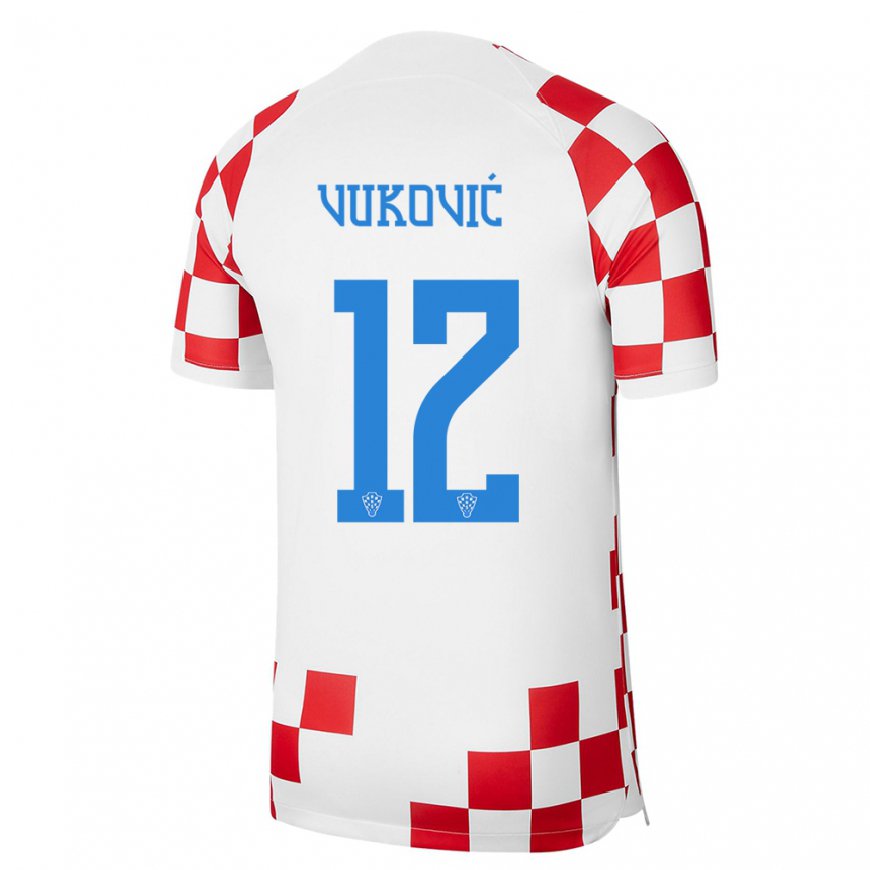 Kandiny Hombre Camiseta Croacia Ante Vukovic #12 Rojo Blanco 1ª Equipación 22-24 La Camisa Chile