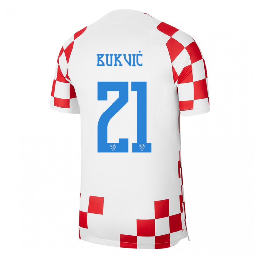 Kandiny Hombre Camiseta Croacia Domagoj Bukvic #21 Rojo Blanco 1ª Equipación 22-24 La Camisa Chile