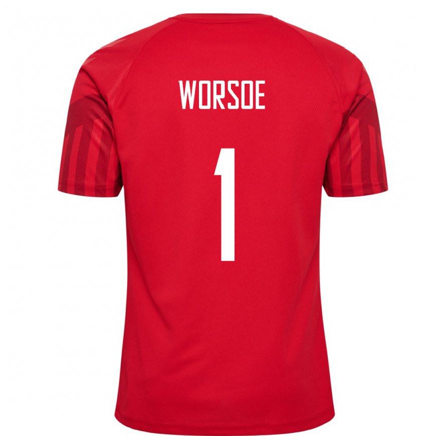 Kandiny Hombre Camiseta Dinamarca Laura Worsoe #1 Rojo 1ª Equipación 22-24 La Camisa Chile