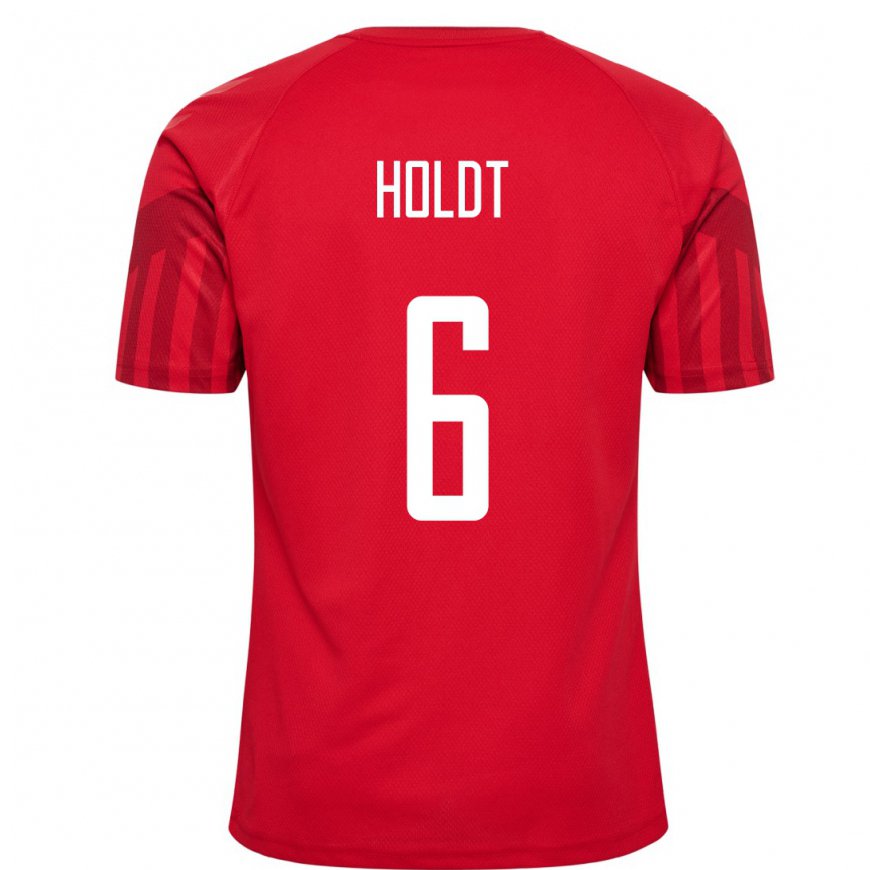 Kandiny Hombre Camiseta Dinamarca Olivia Holdt #6 Rojo 1ª Equipación 22-24 La Camisa Chile