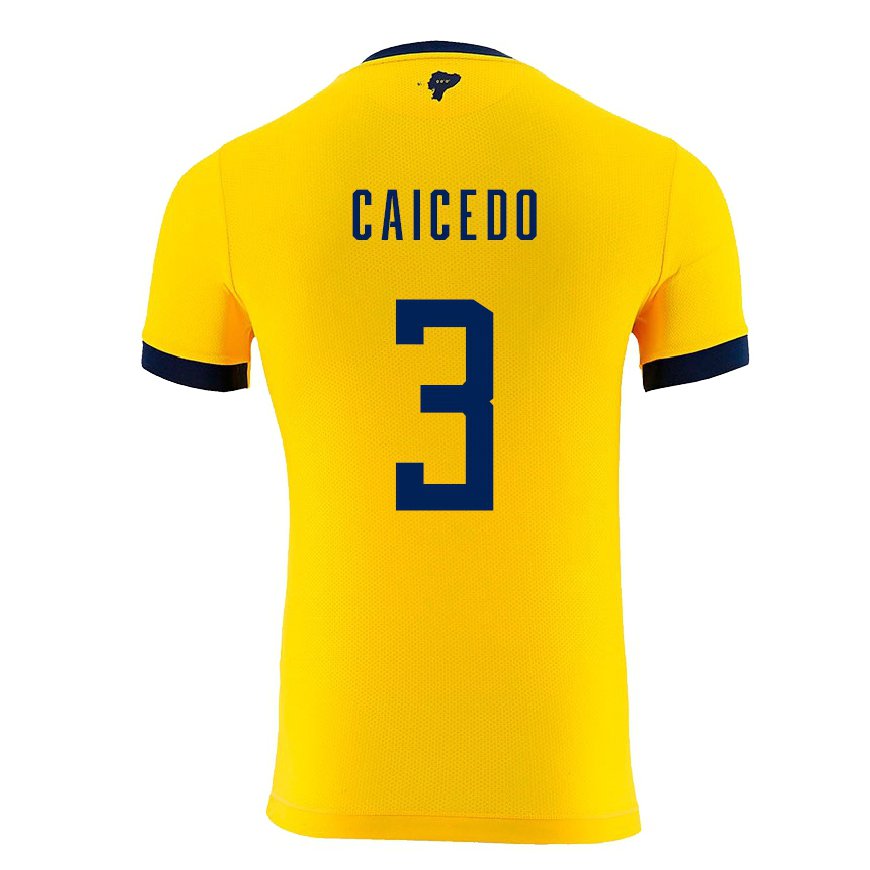 Kandiny Hombre Camiseta Ecuador Jessy Caicedo #3 Amarillo 1ª Equipación 22-24 La Camisa Chile