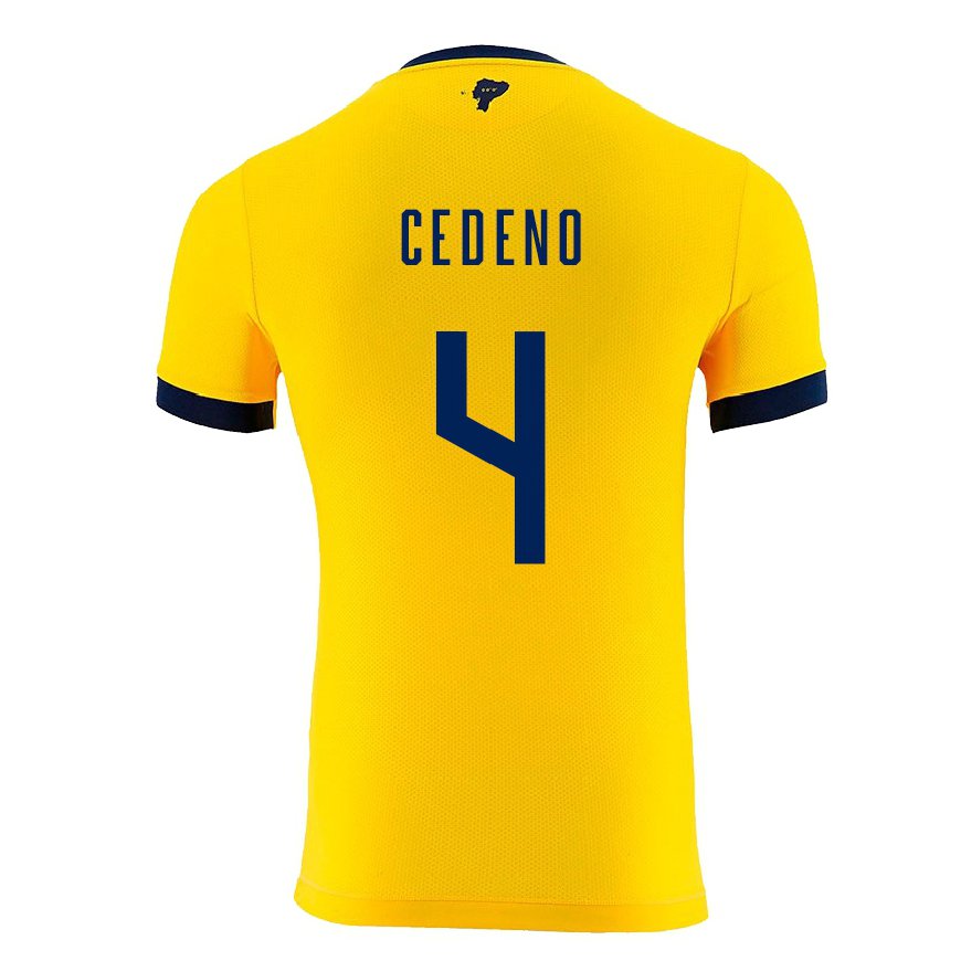 Kandiny Hombre Camiseta Ecuador Stefany Cedeno #4 Amarillo 1ª Equipación 22-24 La Camisa Chile