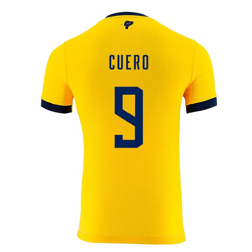 Kandiny Hombre Camiseta Ecuador Justin Cuero #9 Amarillo 1ª Equipación 22-24 La Camisa Chile