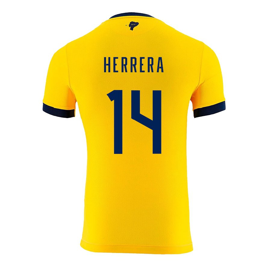 Kandiny Hombre Camiseta Ecuador Orlando Herrera #14 Amarillo 1ª Equipación 22-24 La Camisa Chile